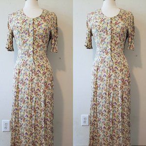 Vintage 90s Floral Yellow Maxi Dress